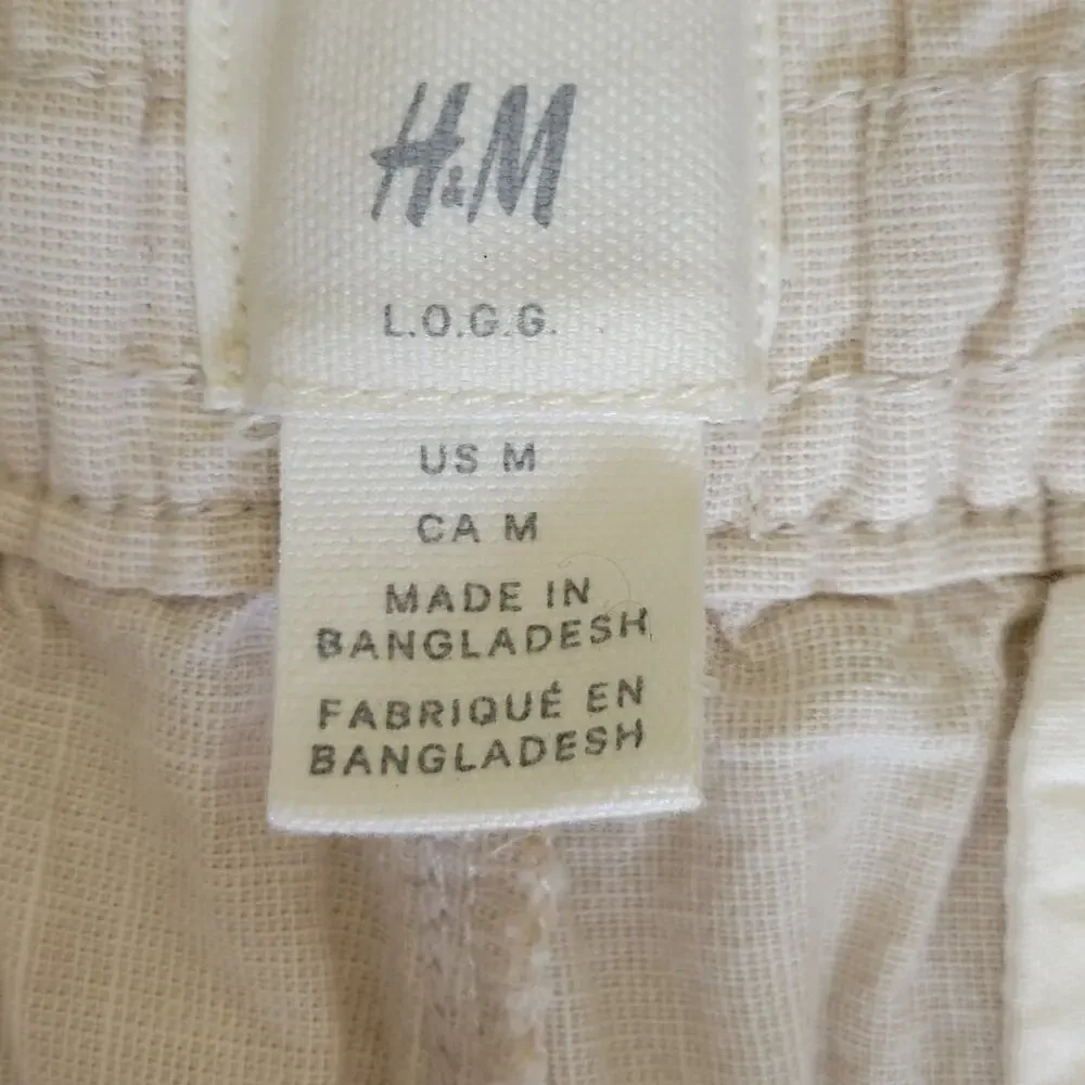 NWT H&M Size M Regular Fit Cotton Pants High Rise Straight Elastic Adjustable